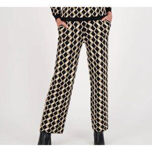 NWT Spanner Black/Cream Wide Leg Chevron Jacquard Jersey Pant Soft Knit Casual L